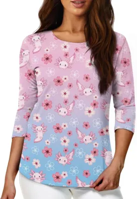 3/4 Sleeve T-Shirt for Women 2023 Fall Crew Neck Tshirts