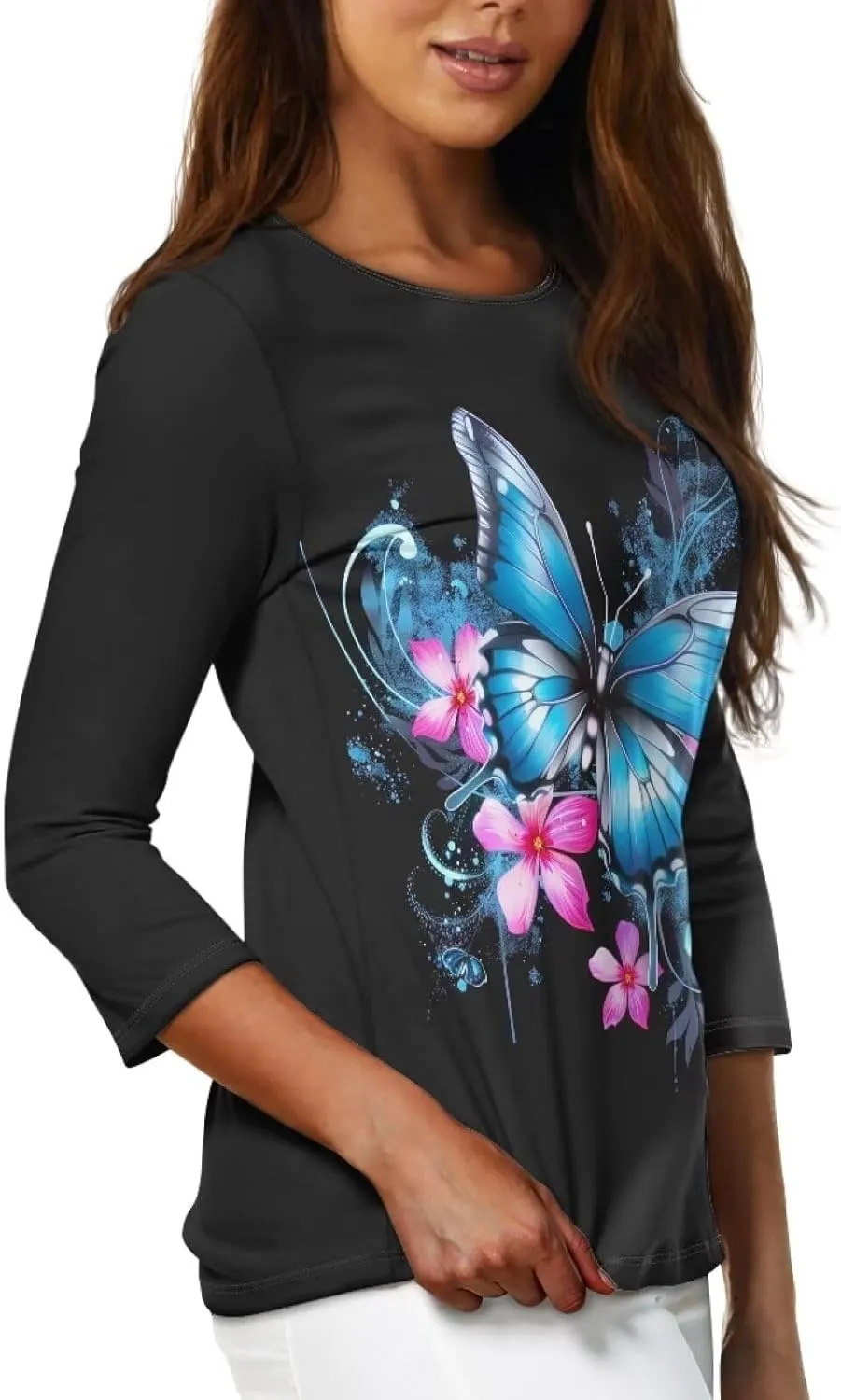 3/4 Sleeve T-Shirt for Women 2023 Fall Crew Neck Tshirts