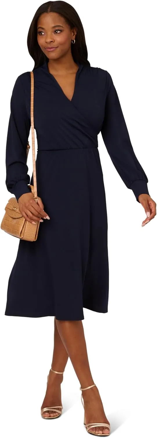 Adrianna Papell Women's Long Sleeve Wrap Midi Dress