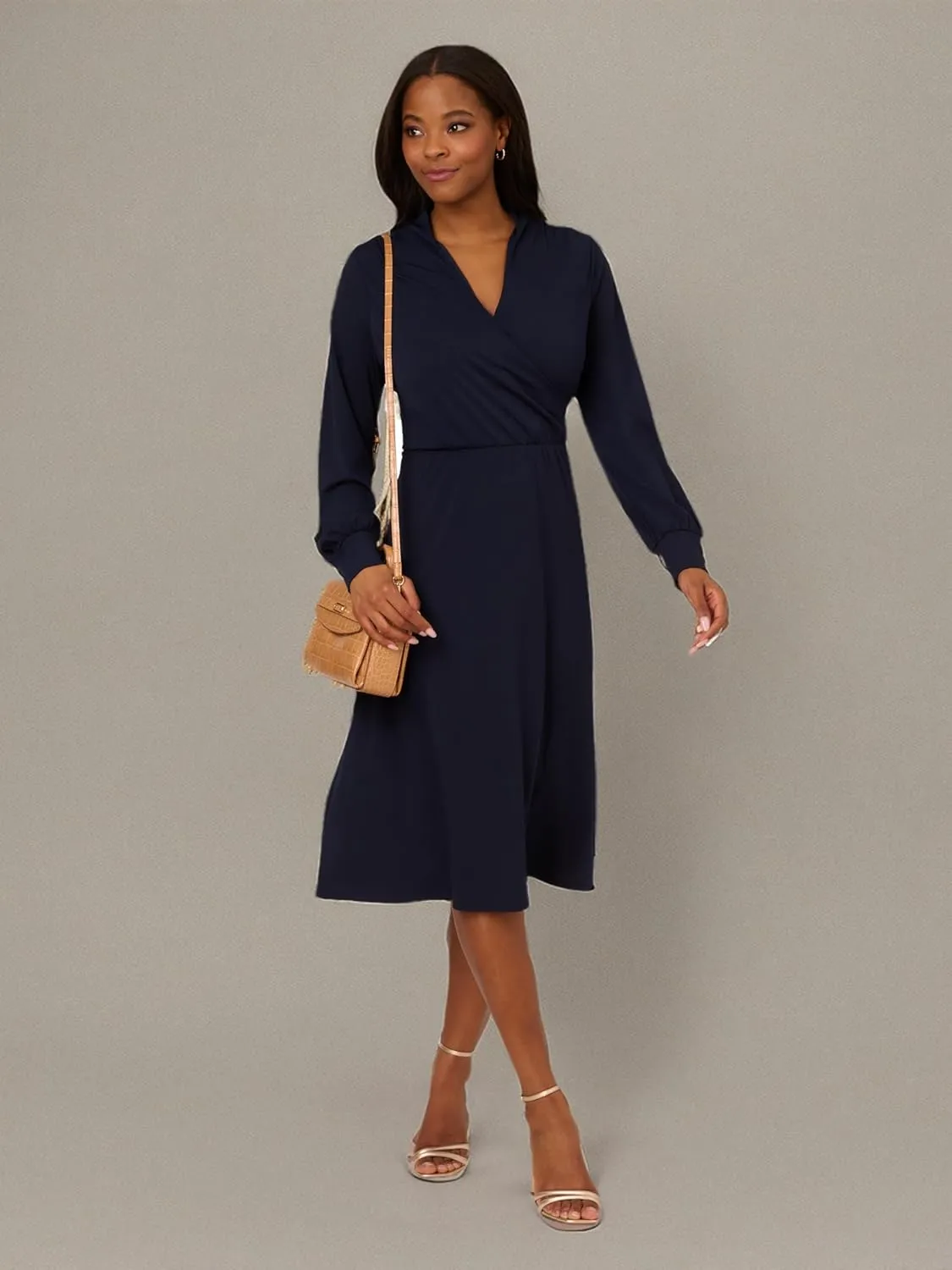 Adrianna Papell Women's Long Sleeve Wrap Midi Dress