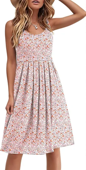 Akihoo Women Summer Casual Sleeveless Midi Plain Pleated Tank Vest Dresses