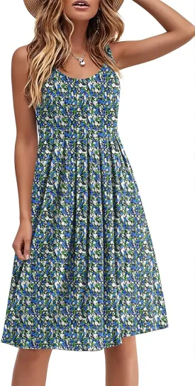 Akihoo Women Summer Casual Sleeveless Midi Plain Pleated Tank Vest Dresses