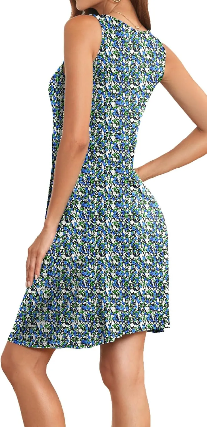 Akihoo Women Summer Casual Sleeveless Midi Plain Pleated Tank Vest Dresses
