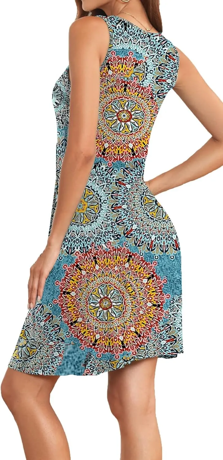 Akihoo Women Summer Casual Sleeveless Midi Plain Pleated Tank Vest Dresses