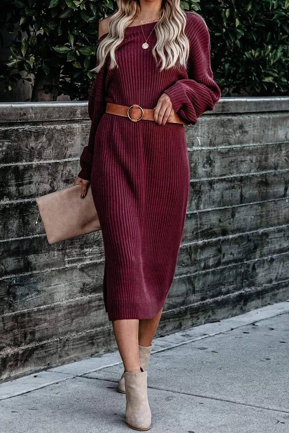 Alaster Queen Women's Ribbed Knit Sweater Dress 2023 Balloon Long Sleeve Fall Sweater Midi Dresses for Women