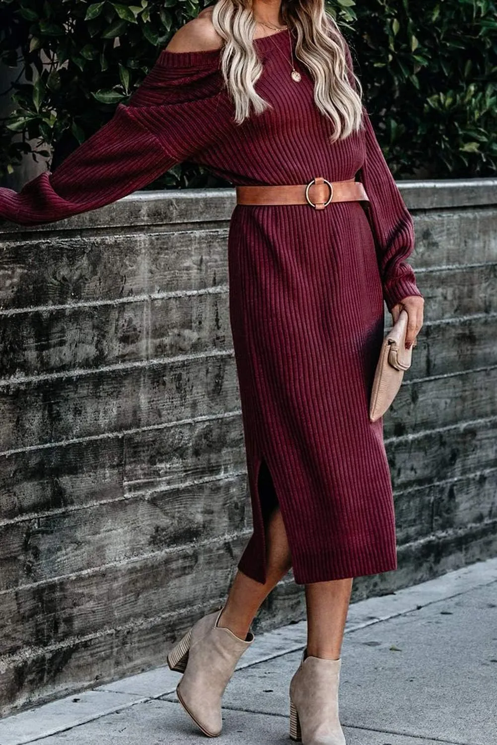 Alaster Queen Women's Ribbed Knit Sweater Dress 2023 Balloon Long Sleeve Fall Sweater Midi Dresses for Women