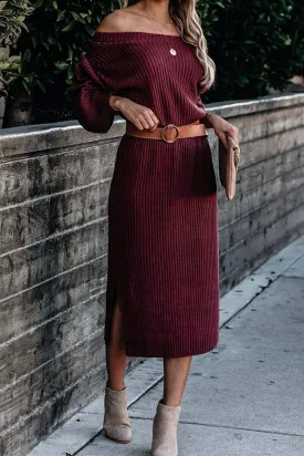 Alaster Queen Women's Ribbed Knit Sweater Dress 2023 Balloon Long Sleeve Fall Sweater Midi Dresses for Women