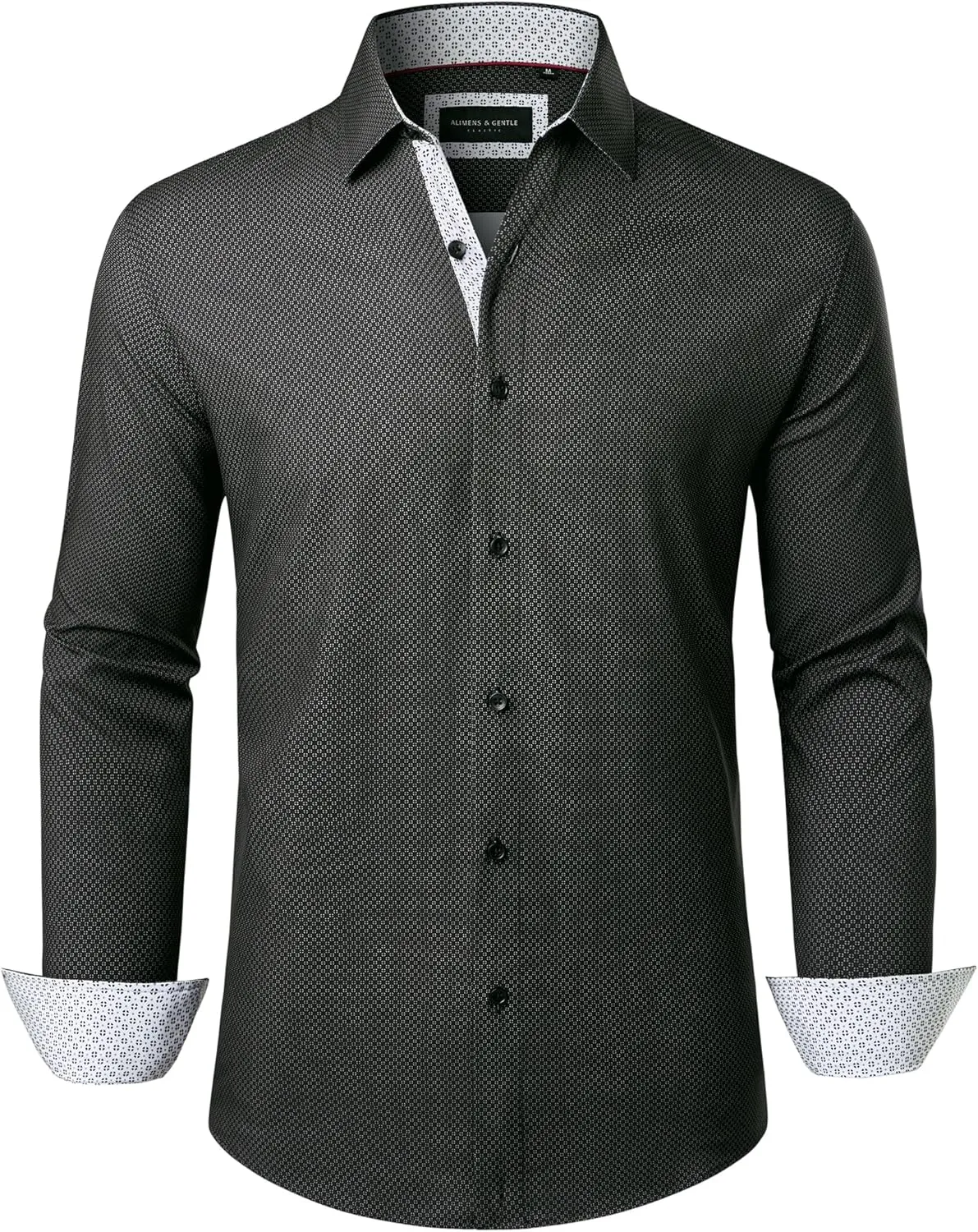 Alimens & Gentle Mens Dress Shirts Printed Button Down Shirt Long Sleeve Regular Fit Inner Collar Contrast Shirt Business