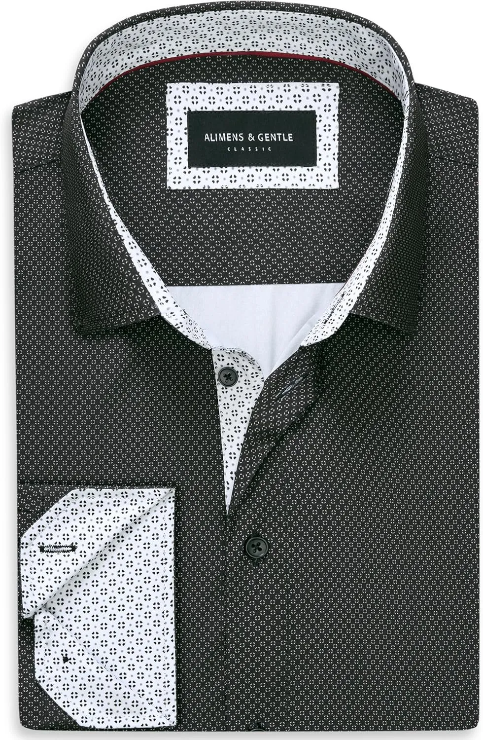 Alimens & Gentle Mens Dress Shirts Printed Button Down Shirt Long Sleeve Regular Fit Inner Collar Contrast Shirt Business
