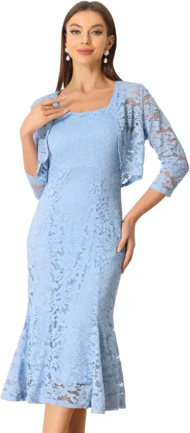 Allegra K Evening Lace Dress for Women's 2 Pieces Outfits Wedding Guest Sleeveless Dresses
