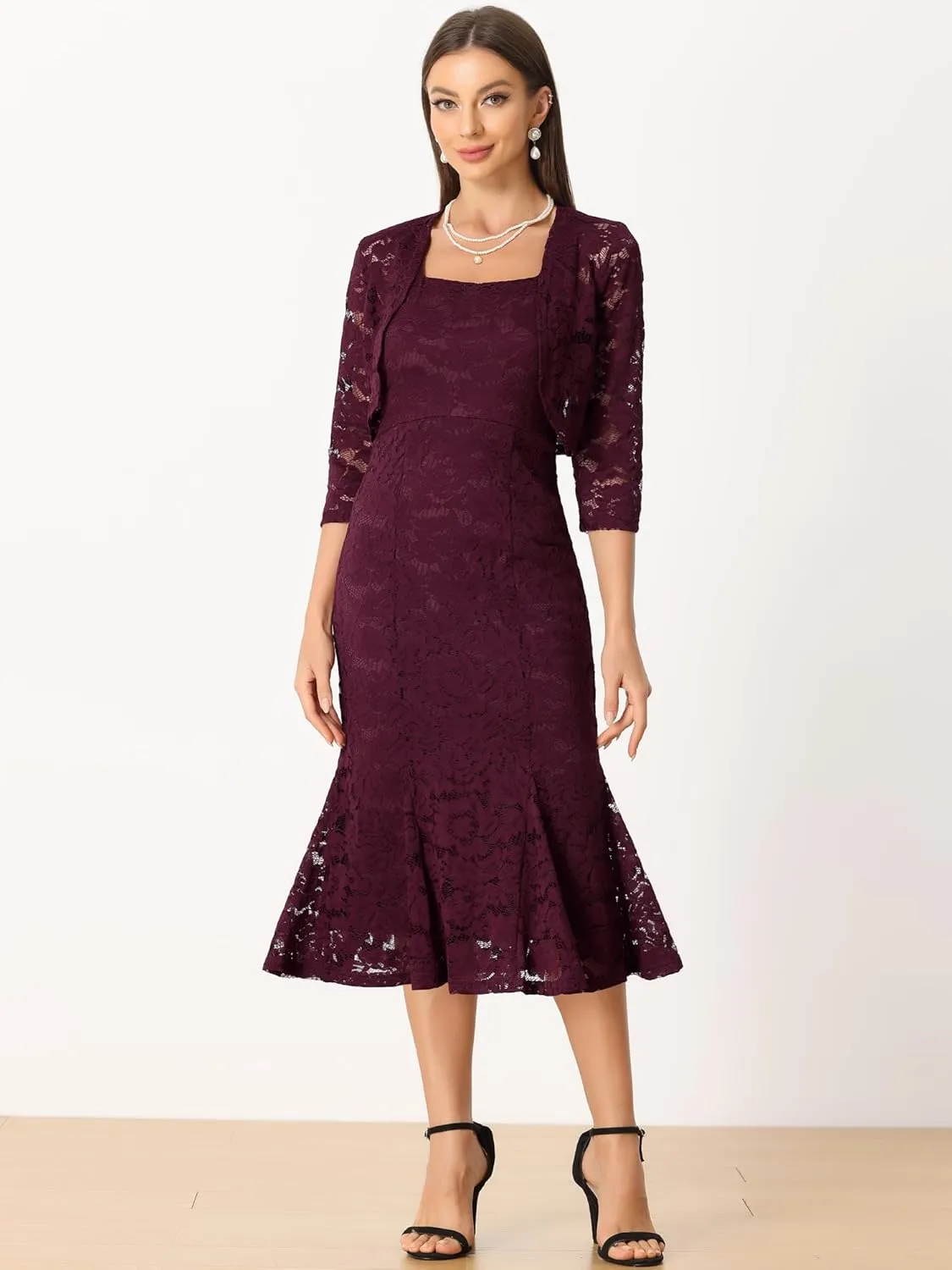 Allegra K Evening Lace Dress for Women's 2 Pieces Outfits Wedding Guest Sleeveless Dresses