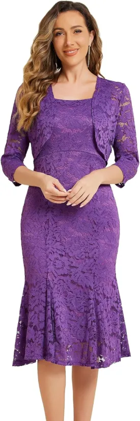Allegra K Evening Lace Dress for Women's 2 Pieces Outfits Wedding Guest Sleeveless Dresses