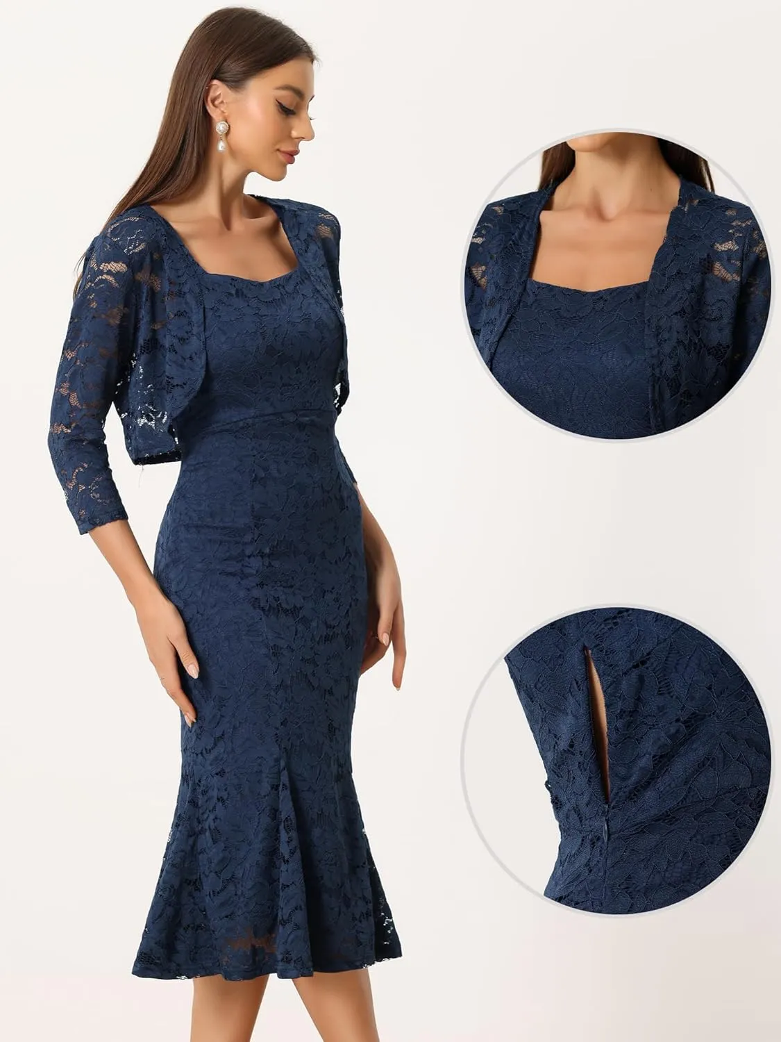 Allegra K Evening Lace Dress for Women's 2 Pieces Outfits Wedding Guest Sleeveless Dresses