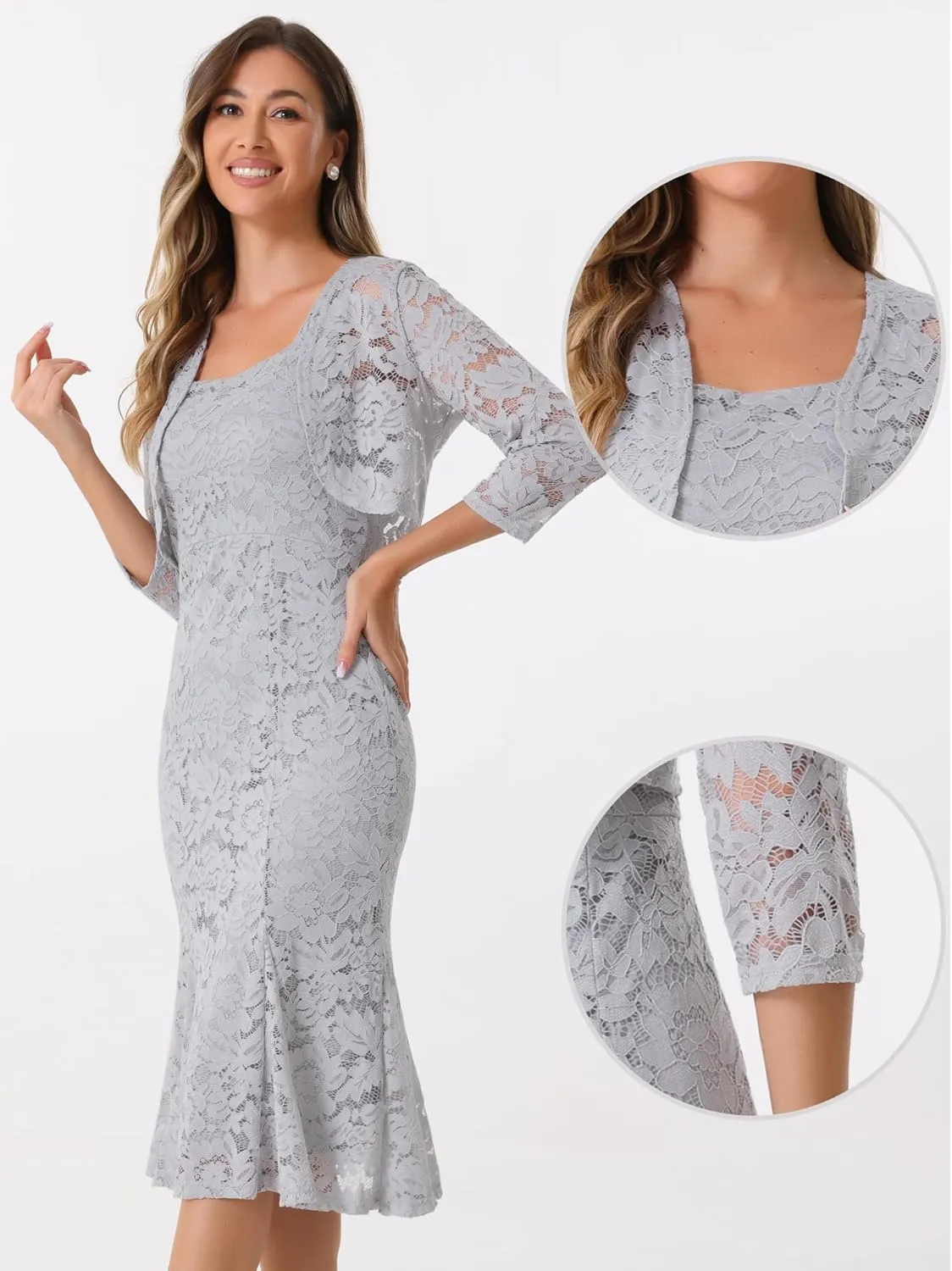 Allegra K Evening Lace Dress for Women's 2 Pieces Outfits Wedding Guest Sleeveless Dresses