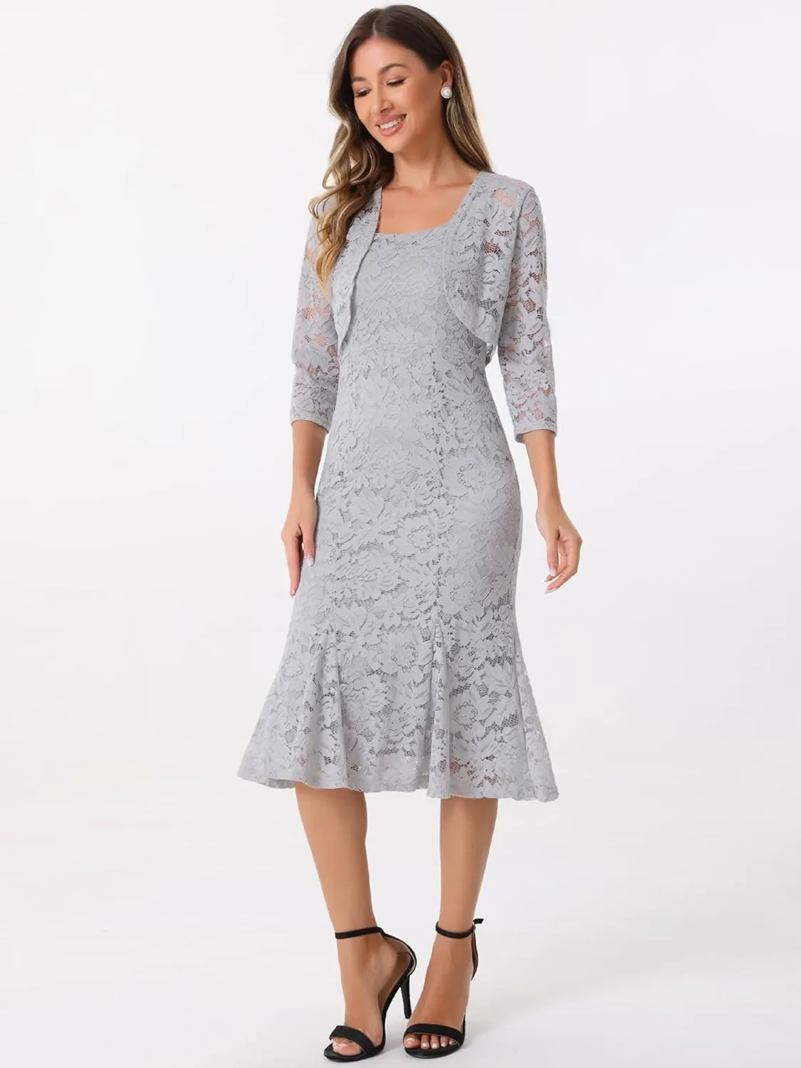 Allegra K Evening Lace Dress for Women's 2 Pieces Outfits Wedding Guest Sleeveless Dresses