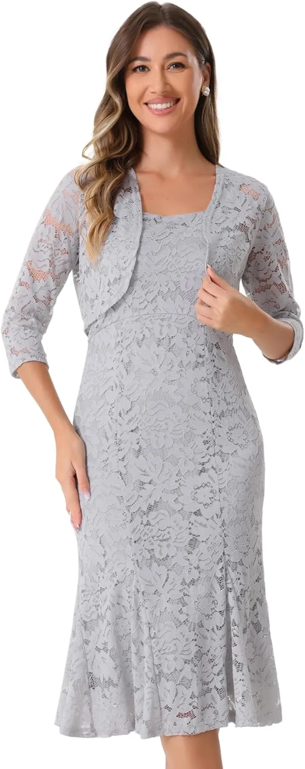 Allegra K Evening Lace Dress for Women's 2 Pieces Outfits Wedding Guest Sleeveless Dresses