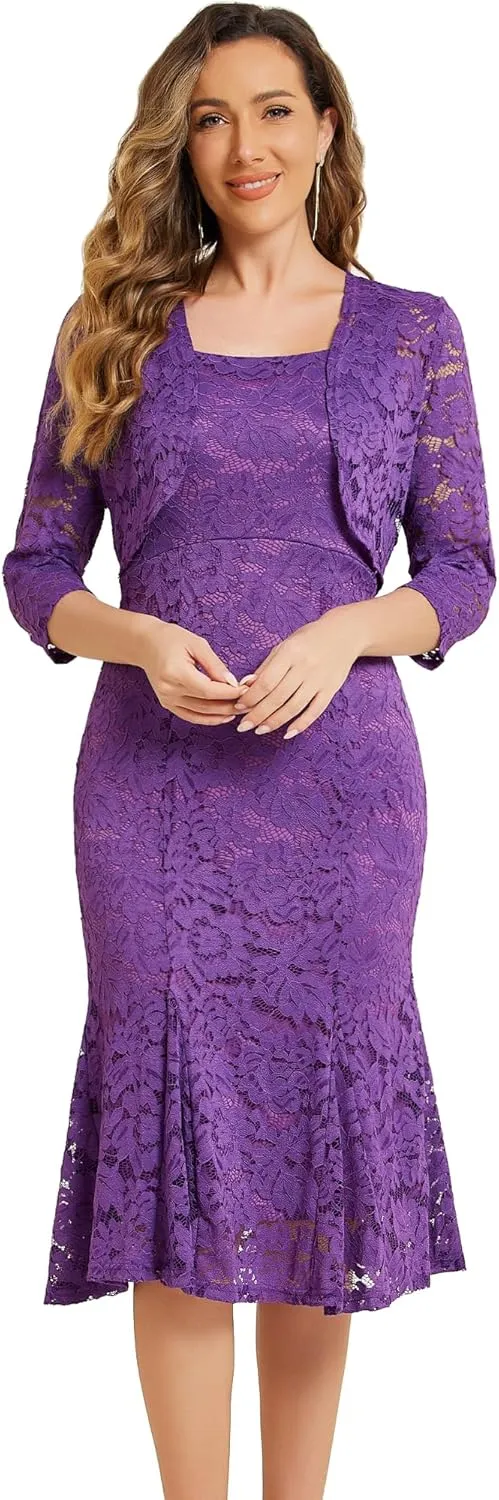 Allegra K Evening Lace Dress for Women's 2 Pieces Outfits Wedding Guest Sleeveless Dresses