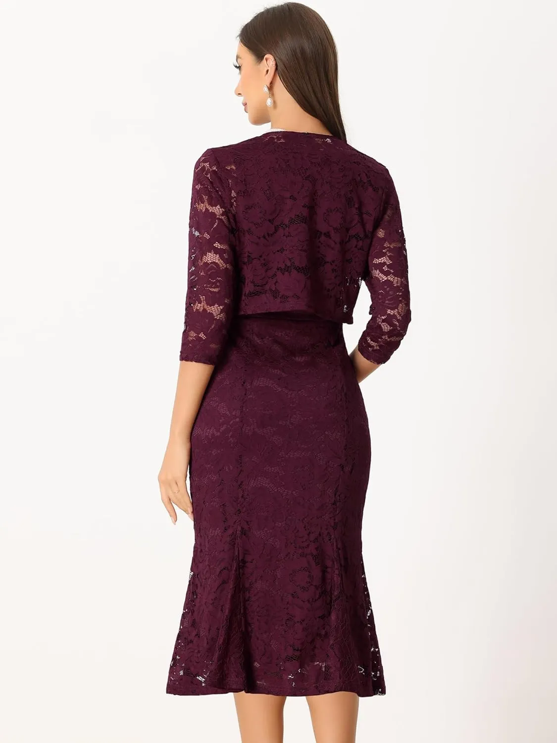 Allegra K Evening Lace Dress for Women's 2 Pieces Outfits Wedding Guest Sleeveless Dresses