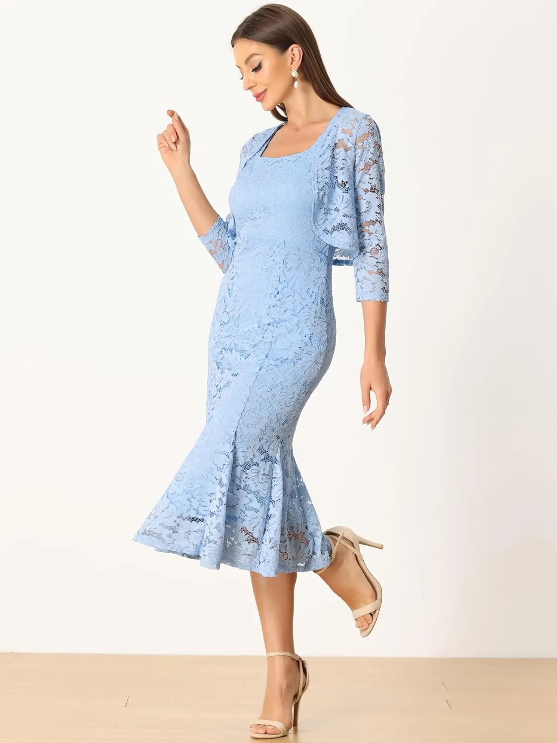 Allegra K Evening Lace Dress for Women's 2 Pieces Outfits Wedding Guest Sleeveless Dresses