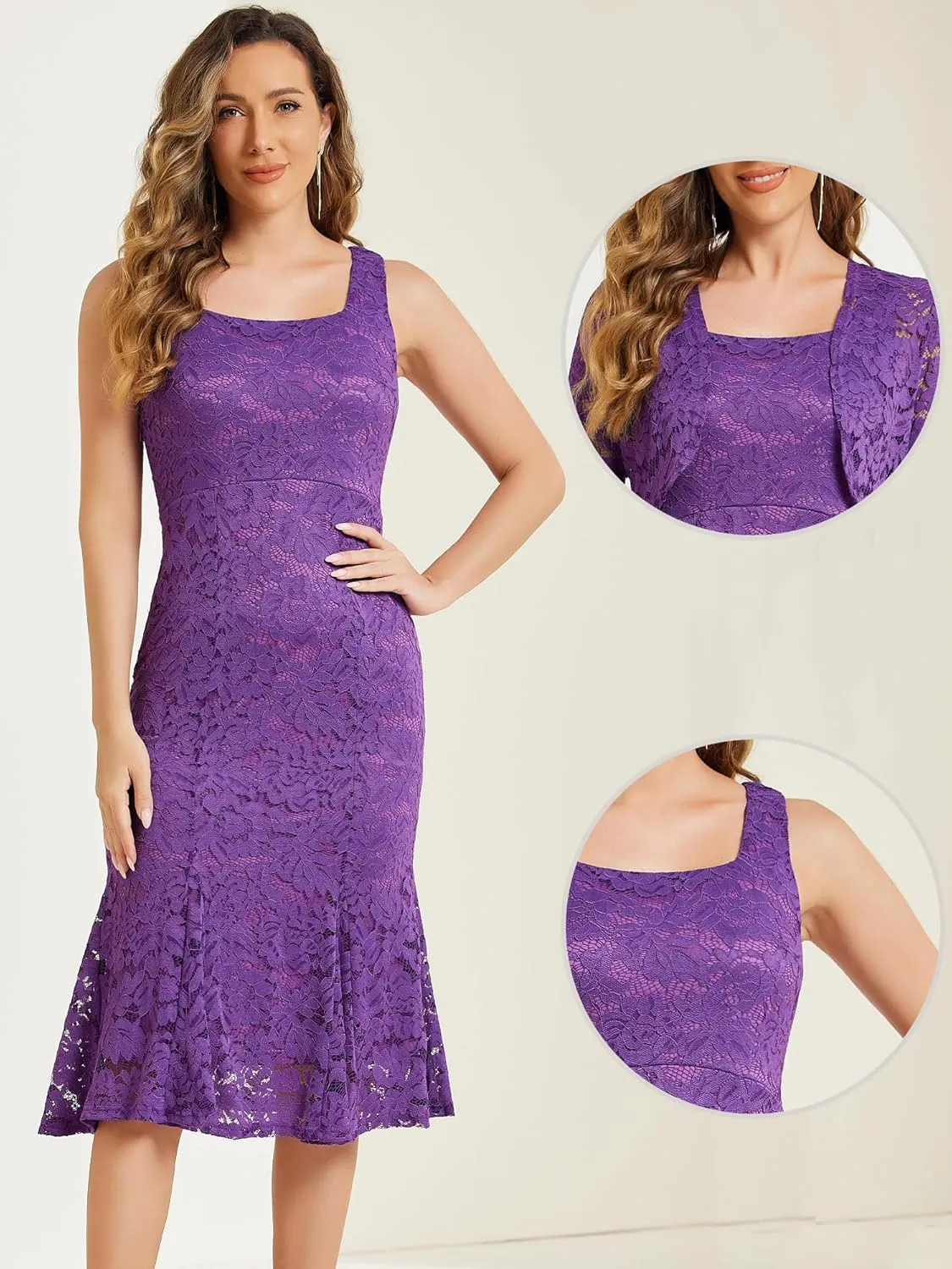 Allegra K Evening Lace Dress for Women's 2 Pieces Outfits Wedding Guest Sleeveless Dresses
