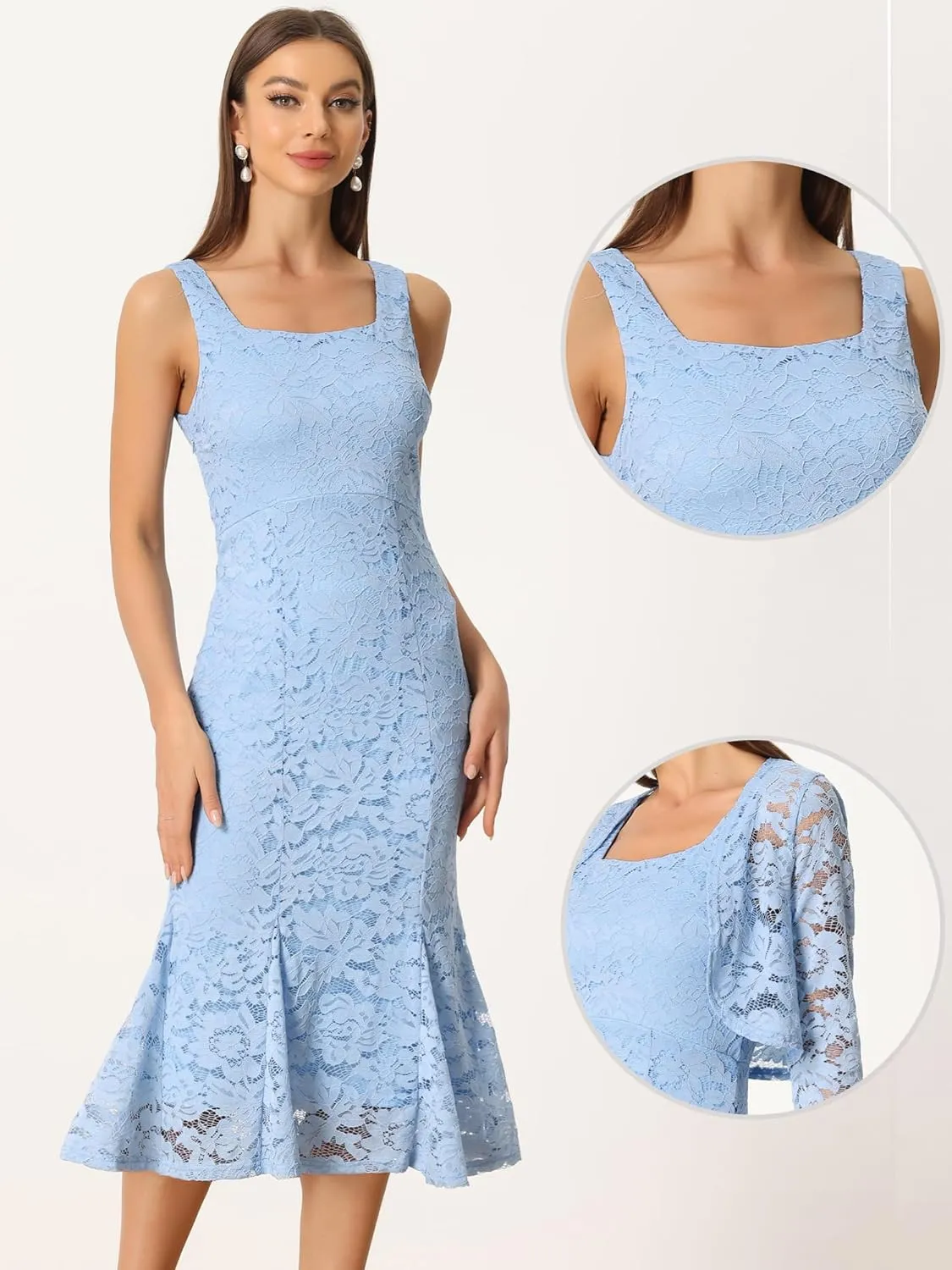 Allegra K Evening Lace Dress for Women's 2 Pieces Outfits Wedding Guest Sleeveless Dresses
