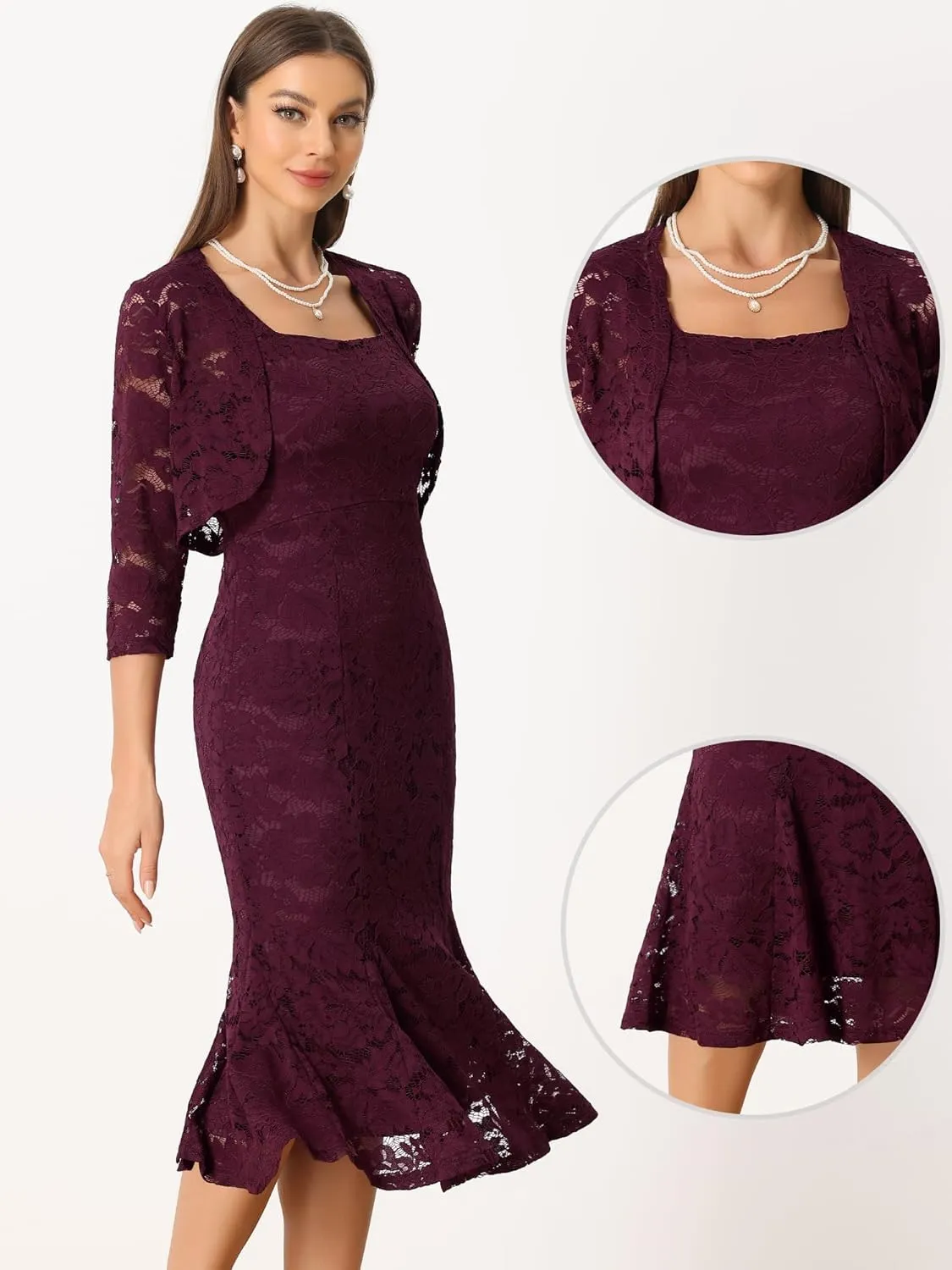 Allegra K Evening Lace Dress for Women's 2 Pieces Outfits Wedding Guest Sleeveless Dresses