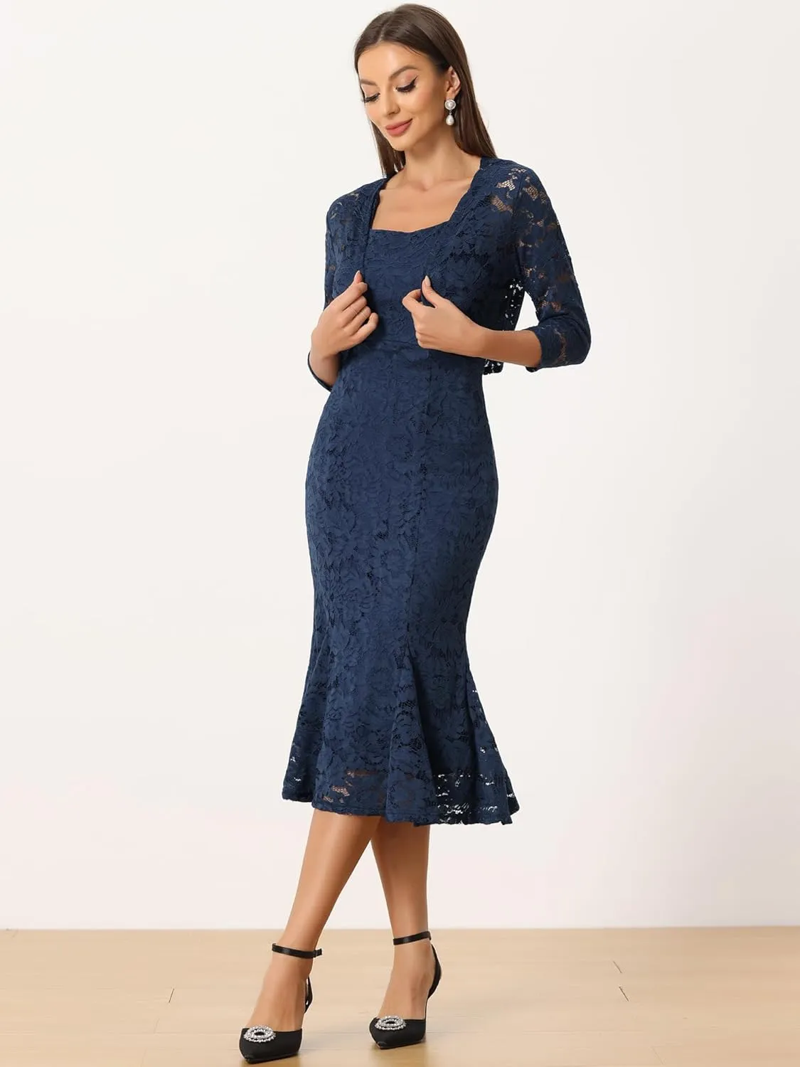 Allegra K Evening Lace Dress for Women's 2 Pieces Outfits Wedding Guest Sleeveless Dresses