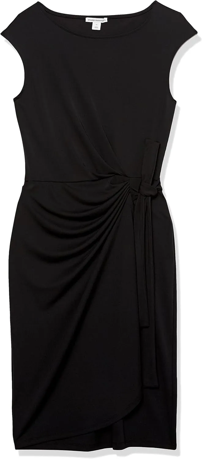 Amazon Essentials Women's Cap Sleeve Boat-Neck Faux Wrap Dress
