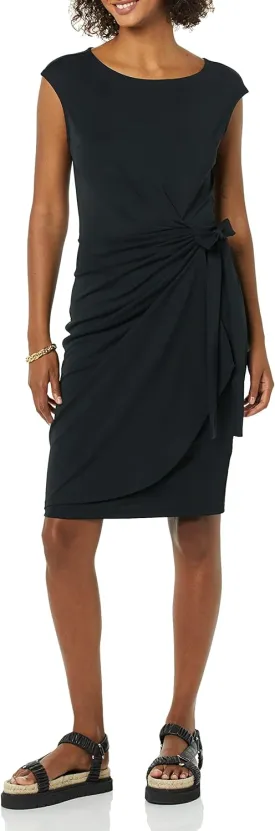 Amazon Essentials Women's Cap Sleeve Boat-Neck Faux Wrap Dress