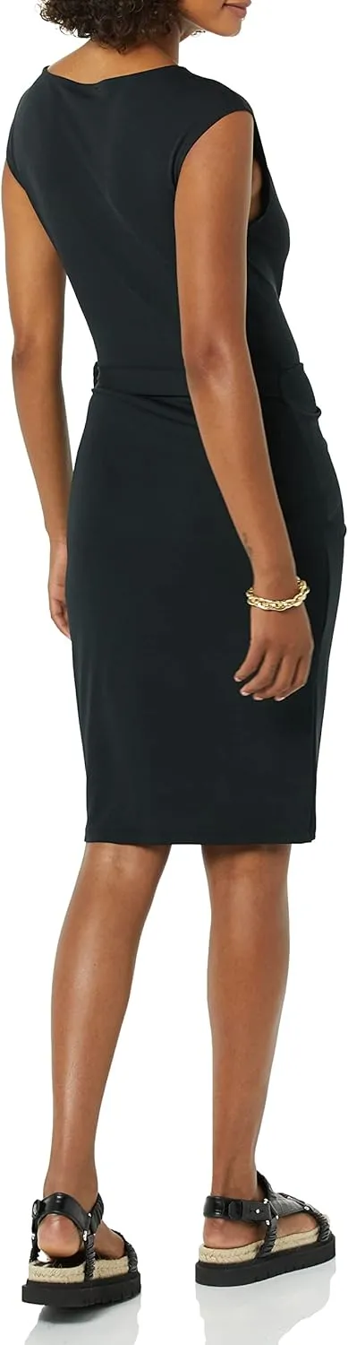 Amazon Essentials Women's Cap Sleeve Boat-Neck Faux Wrap Dress
