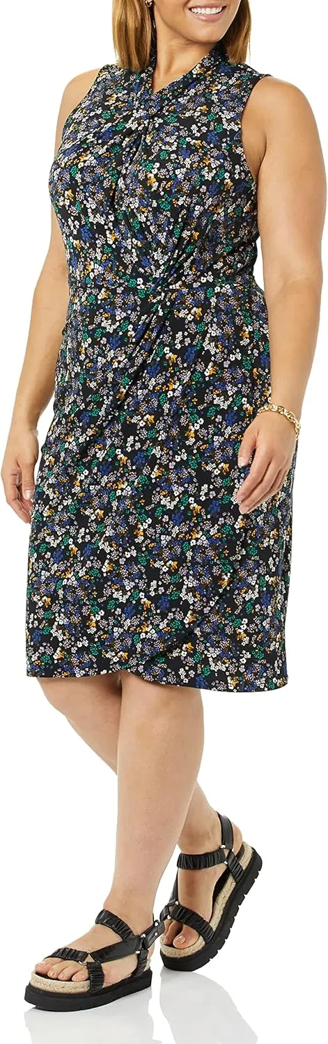 Amazon Essentials Women's Sleeveless Crossover Twist Neck Faux Wrap Dress