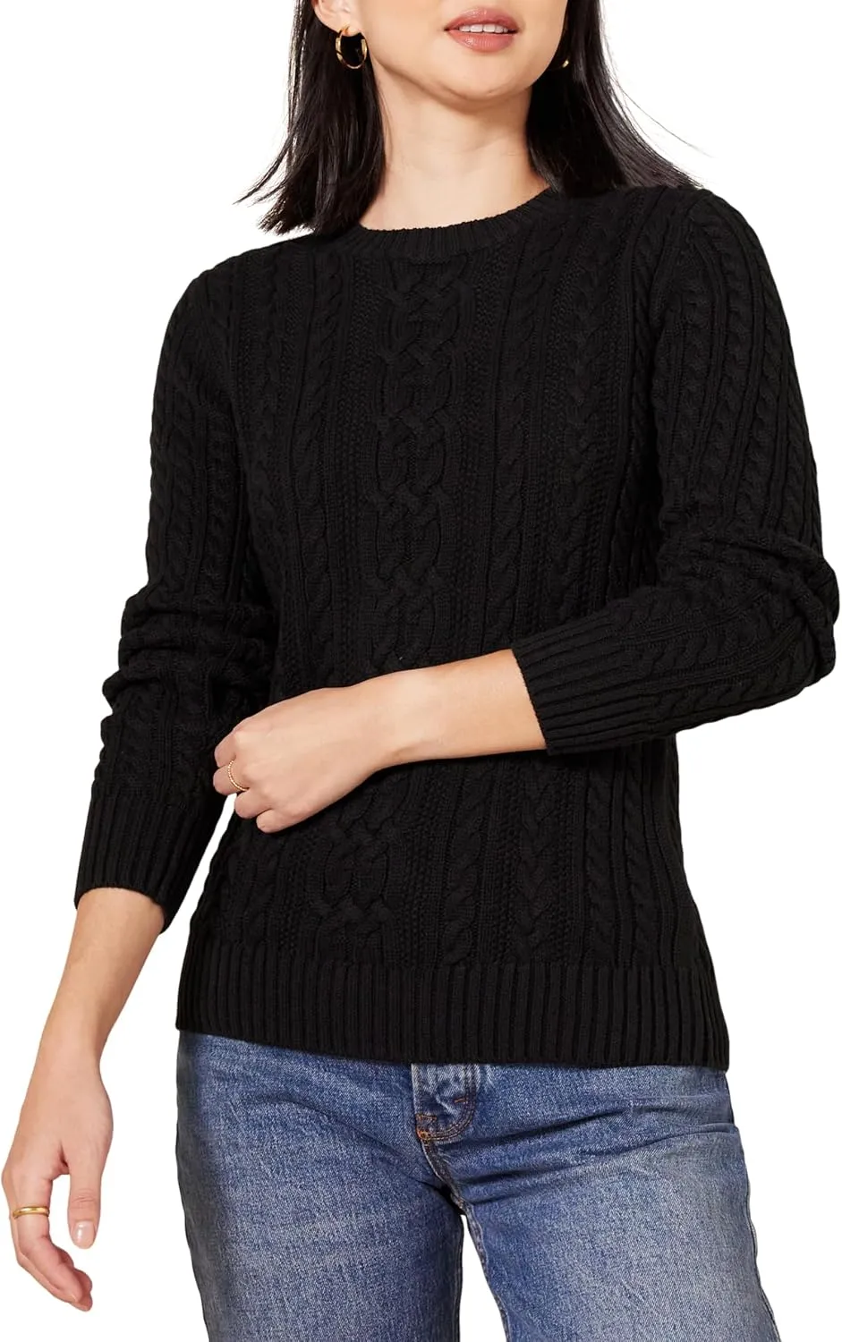 Amazon Essentials Women's Soft Fisherman Cable Long-Sleeve Crewneck Sweater (Available in Plus Size)
