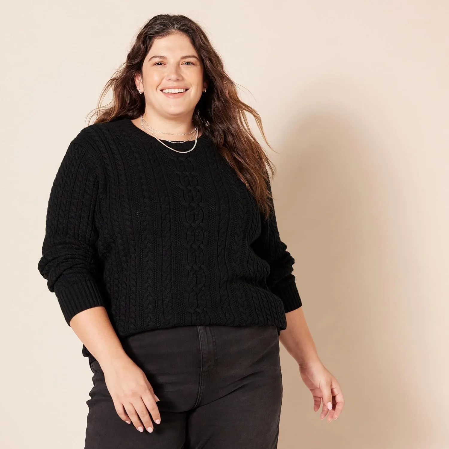 Amazon Essentials Women's Soft Fisherman Cable Long-Sleeve Crewneck Sweater (Available in Plus Size)