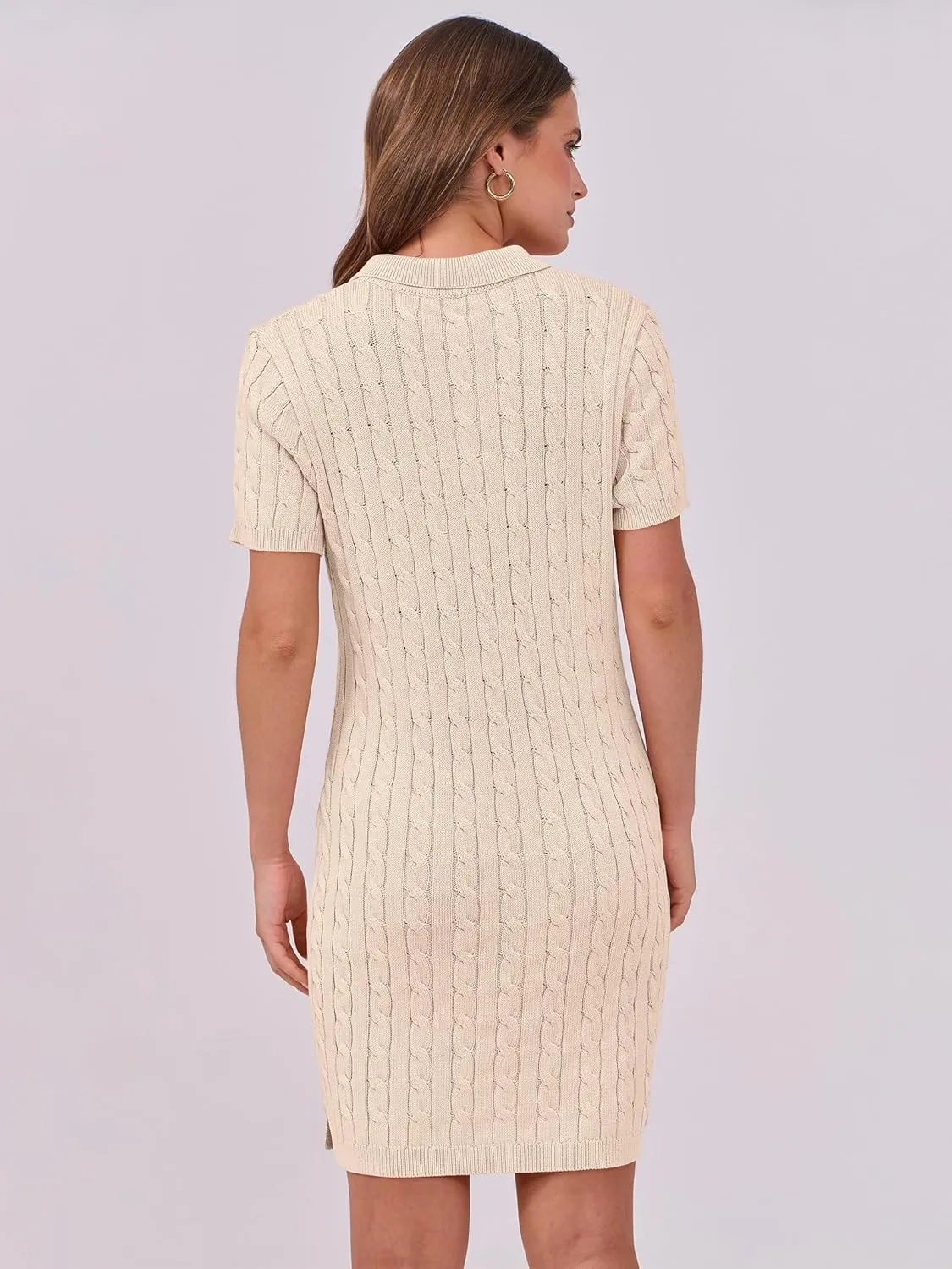 ANRABESS Short Sleeve Sweater Dress for Women Summer Casual V Neck Cable Knit Mini Polo Dresses 2025 Trendy