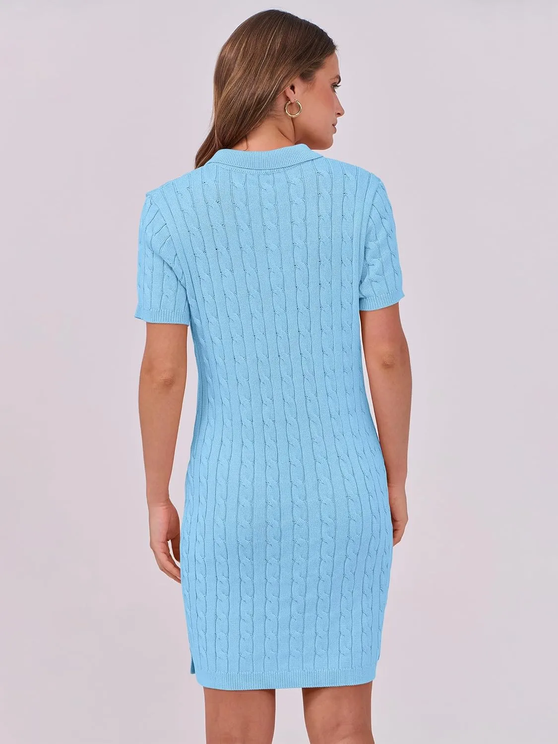 ANRABESS Short Sleeve Sweater Dress for Women Summer Casual V Neck Cable Knit Mini Polo Dresses 2025 Trendy