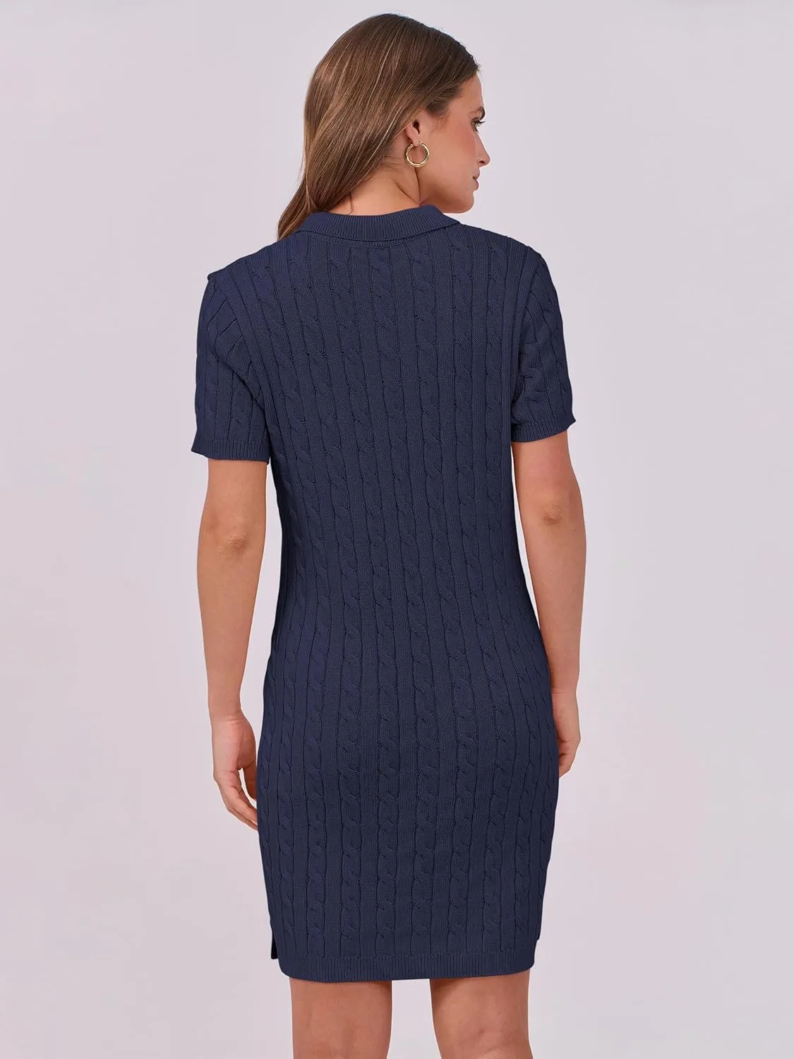 ANRABESS Short Sleeve Sweater Dress for Women Summer Casual V Neck Cable Knit Mini Polo Dresses 2025 Trendy