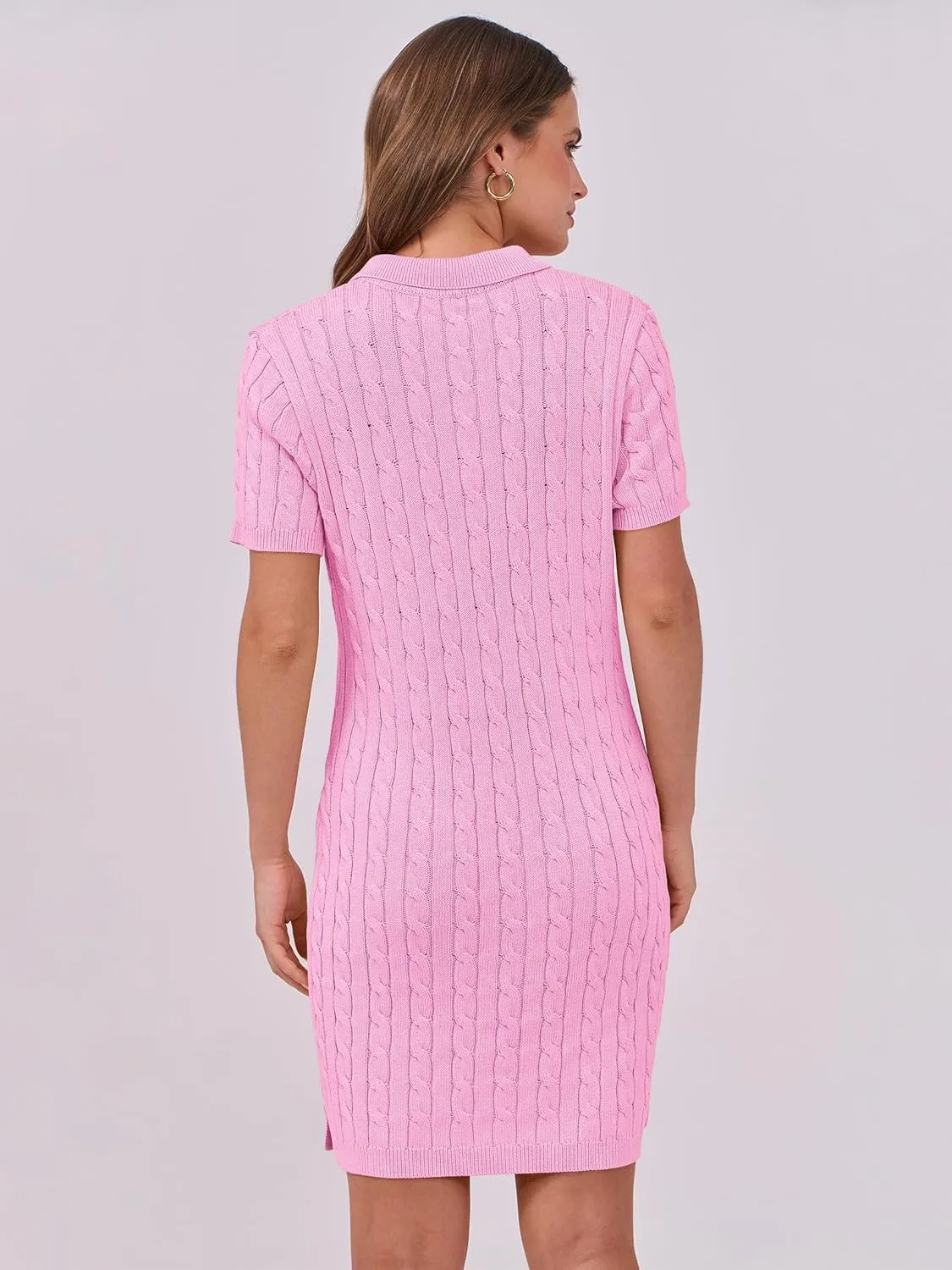 ANRABESS Short Sleeve Sweater Dress for Women Summer Casual V Neck Cable Knit Mini Polo Dresses 2025 Trendy