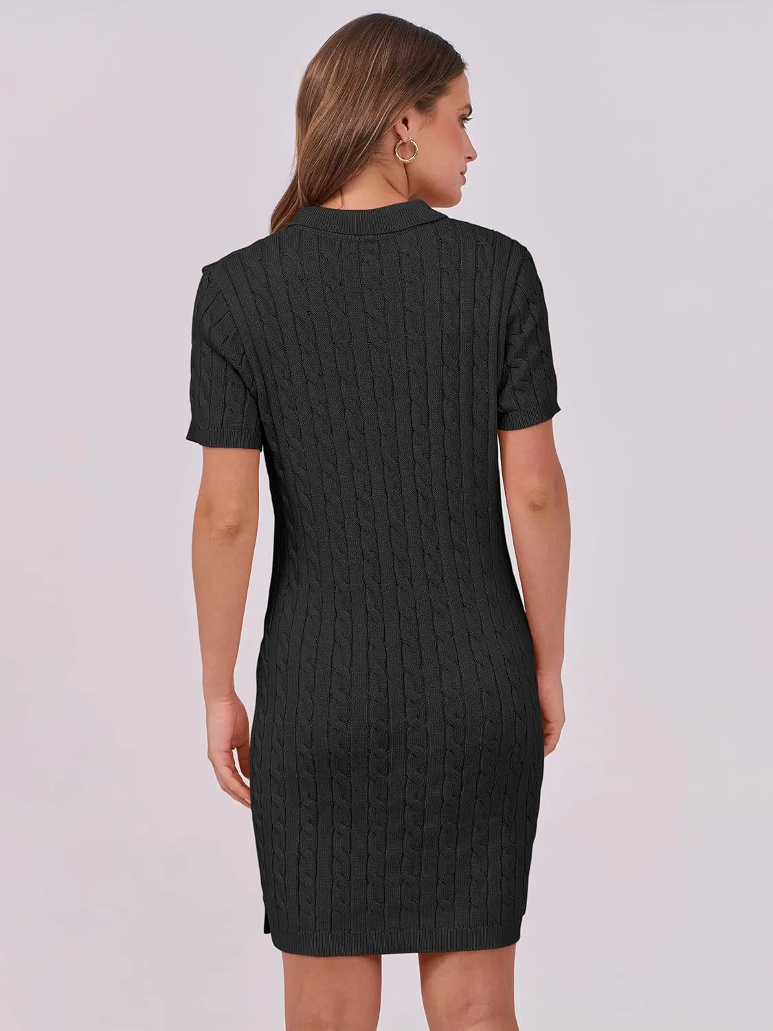 ANRABESS Short Sleeve Sweater Dress for Women Summer Casual V Neck Cable Knit Mini Polo Dresses 2025 Trendy