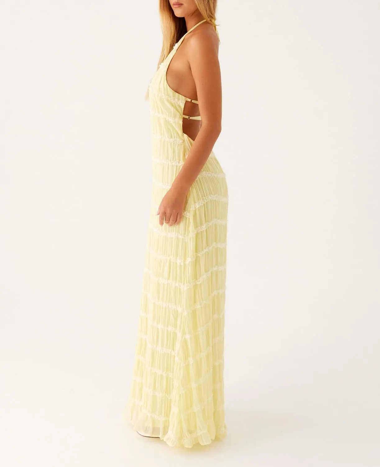 Argeousgor Women Halter Neck Backless Summer Dresses 2025 Sleeveless Tiered Ruffle A-Line Flowy Cocktail Party Maxi Dress