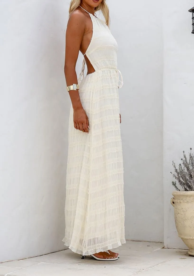 Argeousgor Women Halter Neck Backless Summer Dresses 2025 Sleeveless Tiered Ruffle A-Line Flowy Cocktail Party Maxi Dress