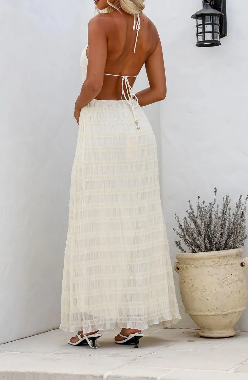 Argeousgor Women Halter Neck Backless Summer Dresses 2025 Sleeveless Tiered Ruffle A-Line Flowy Cocktail Party Maxi Dress