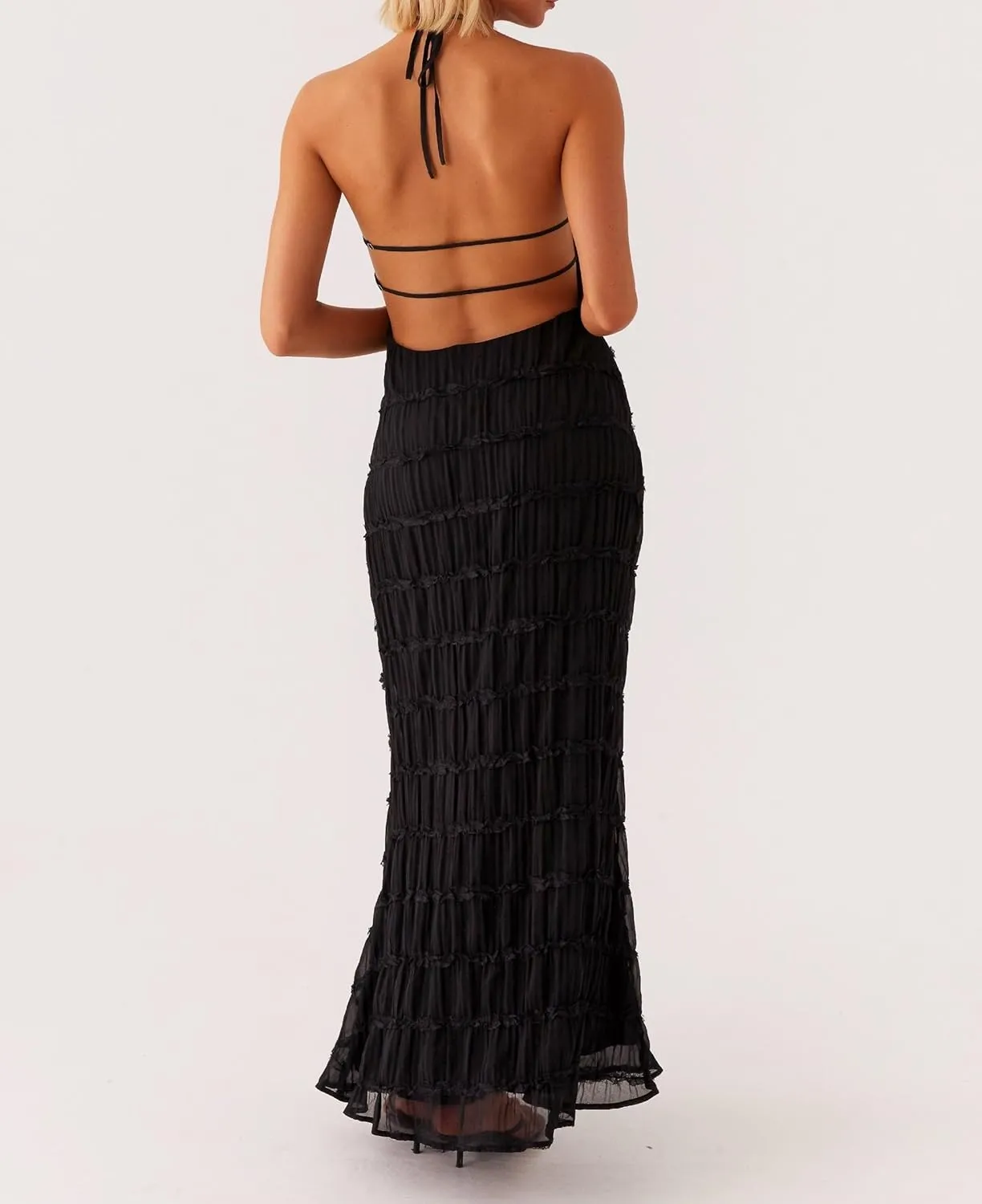 Argeousgor Women Halter Neck Backless Summer Dresses 2025 Sleeveless Tiered Ruffle A-Line Flowy Cocktail Party Maxi Dress