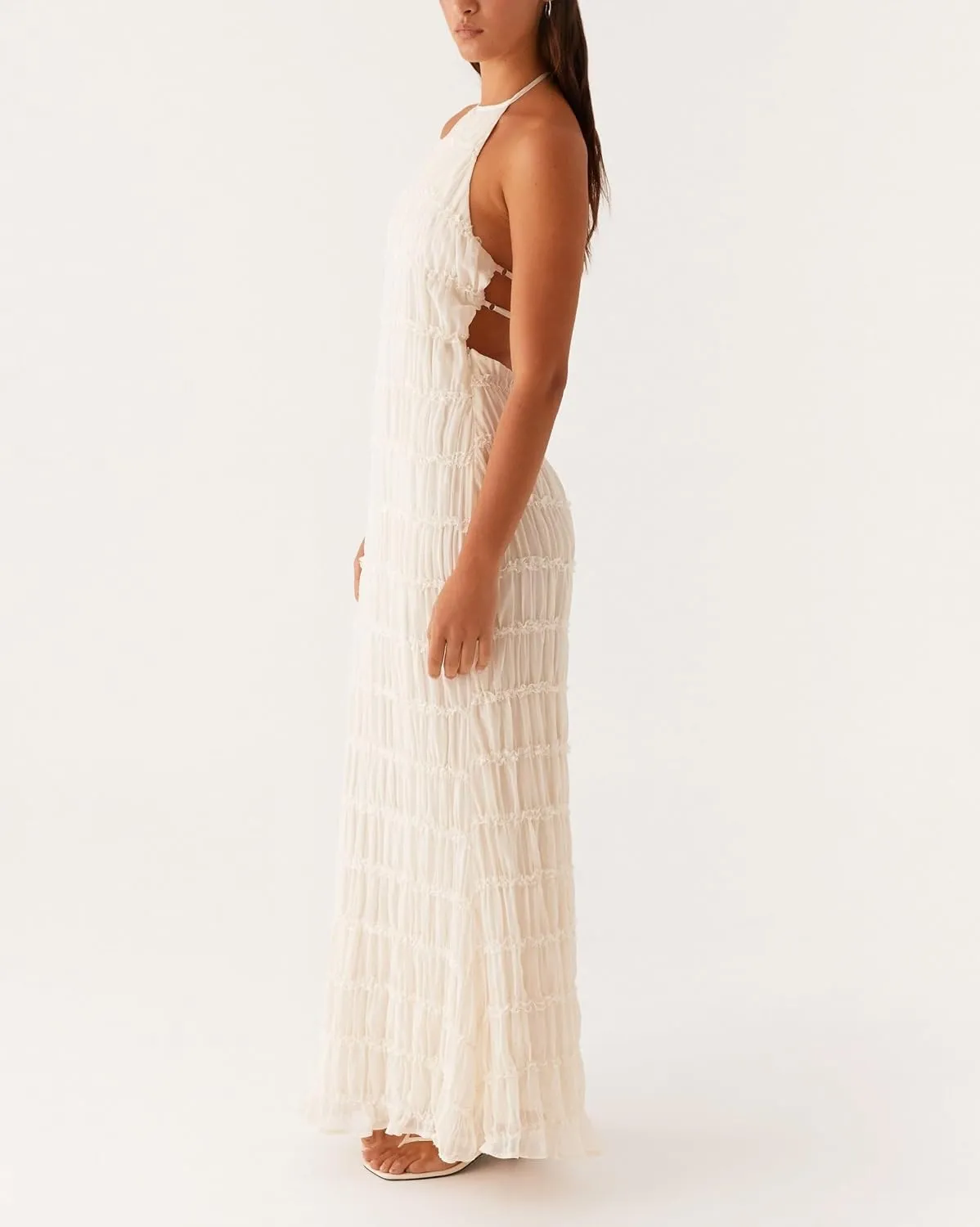 Argeousgor Women Halter Neck Backless Summer Dresses 2025 Sleeveless Tiered Ruffle A-Line Flowy Cocktail Party Maxi Dress