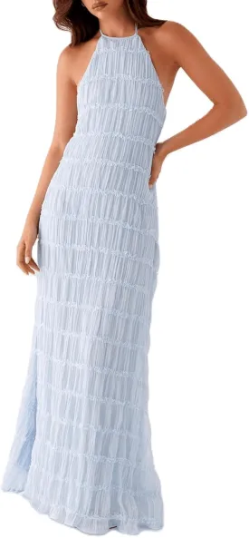 Argeousgor Women Halter Neck Backless Summer Dresses 2025 Sleeveless Tiered Ruffle A-Line Flowy Cocktail Party Maxi Dress