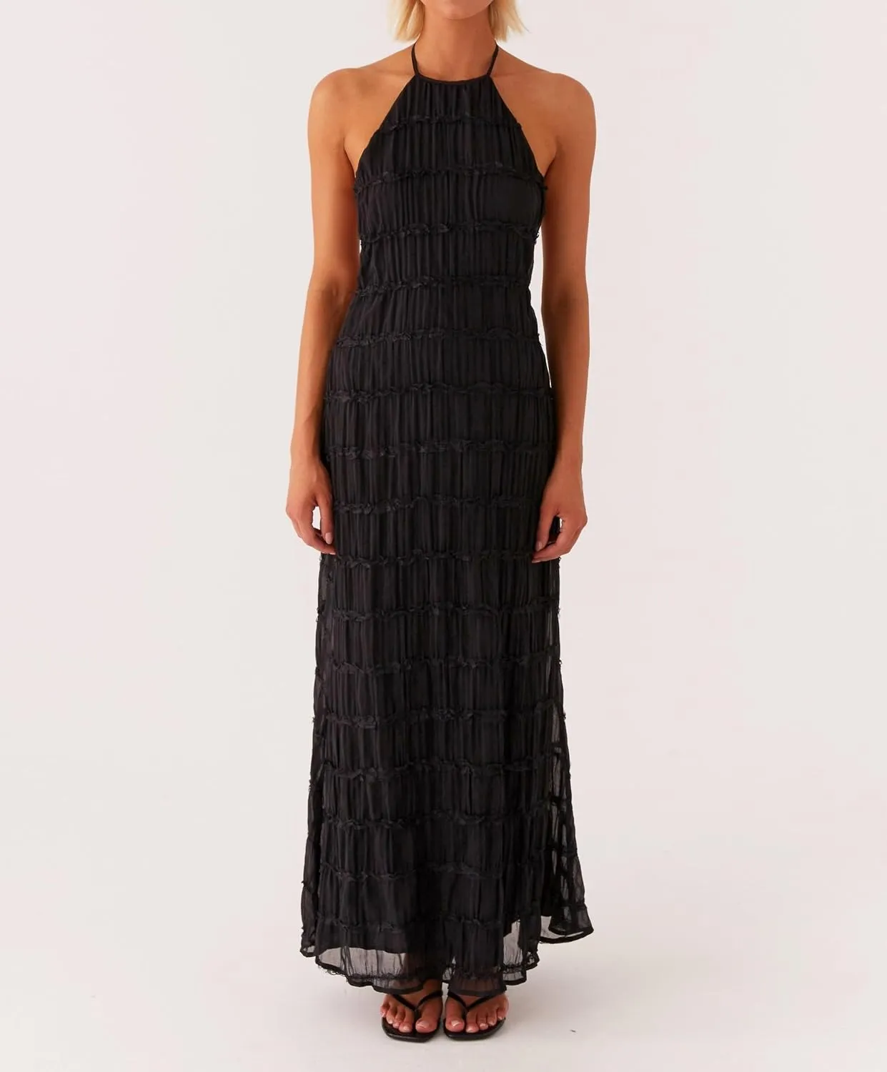 Argeousgor Women Halter Neck Backless Summer Dresses 2025 Sleeveless Tiered Ruffle A-Line Flowy Cocktail Party Maxi Dress