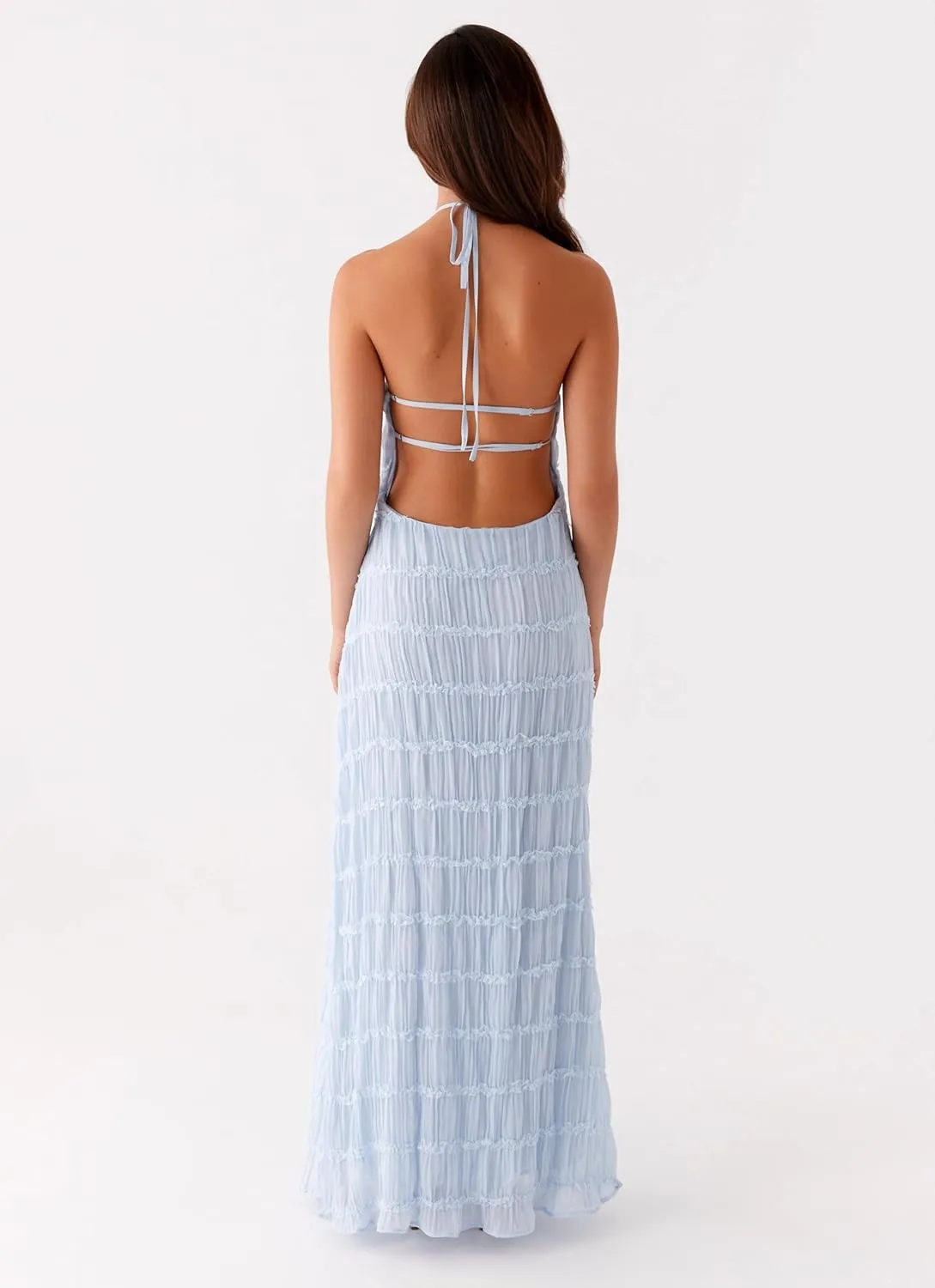 Argeousgor Women Halter Neck Backless Summer Dresses 2025 Sleeveless Tiered Ruffle A-Line Flowy Cocktail Party Maxi Dress