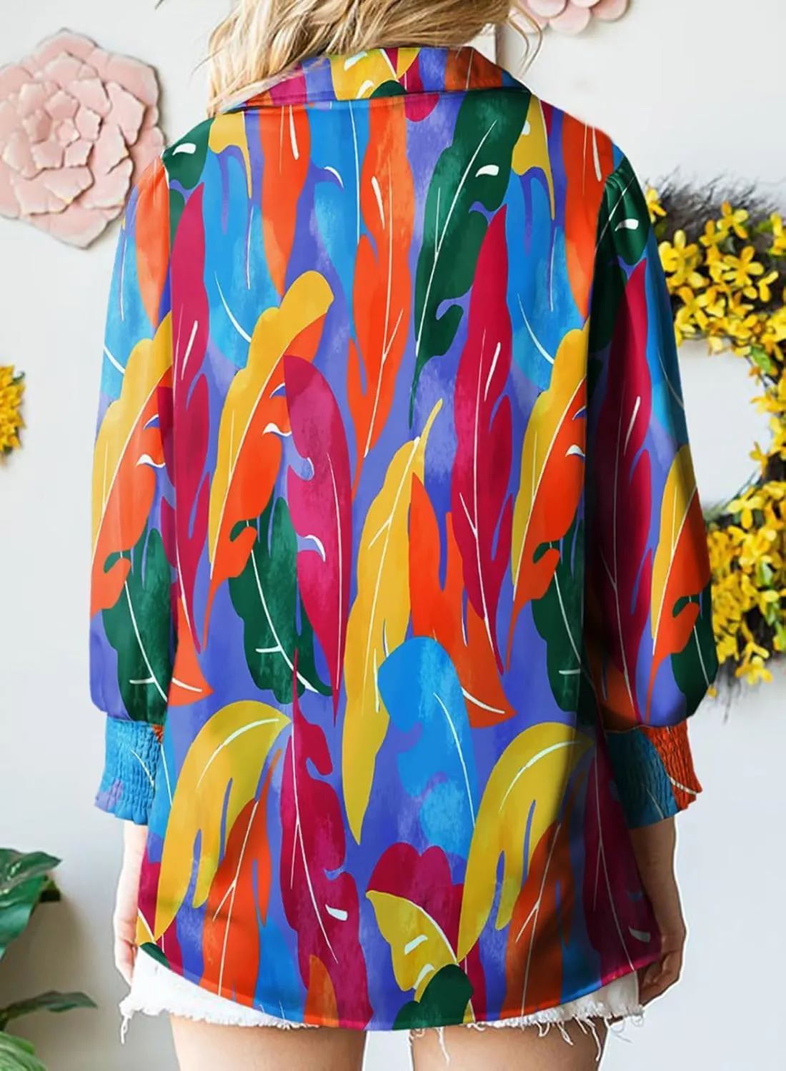 Astylish Women 2025 Loose V-Neck Shirts Paisley Print Lantern Sleeve Blouse Boho Tops