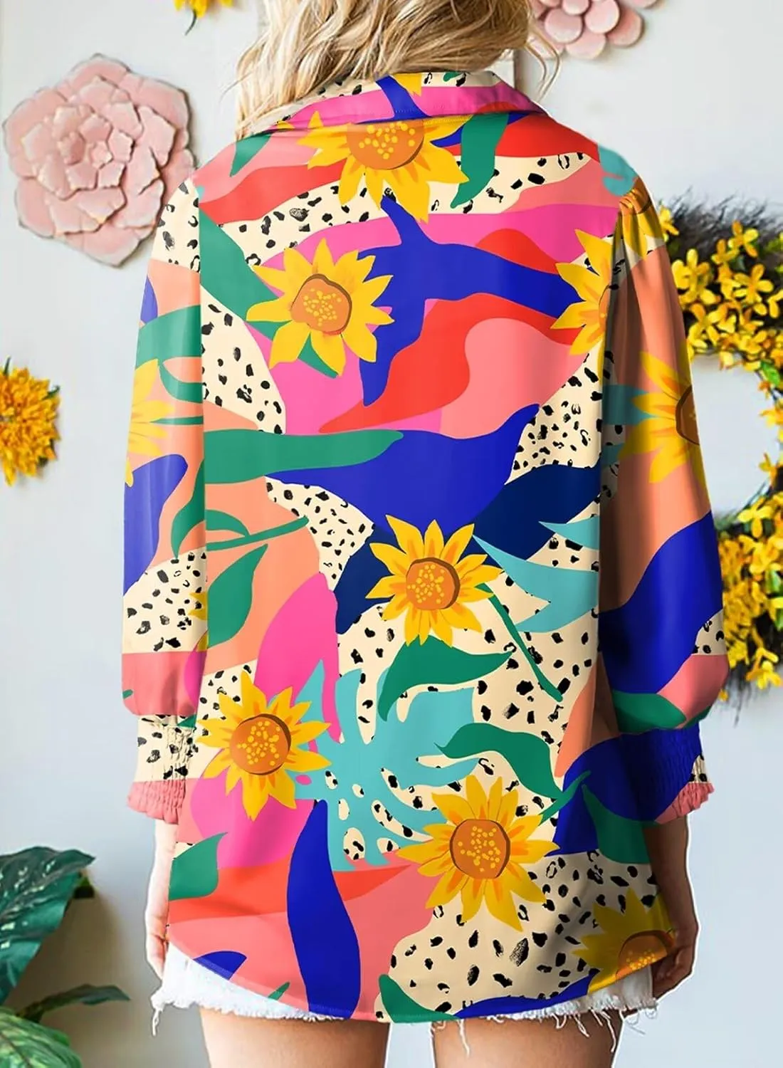 Astylish Women 2025 Loose V-Neck Shirts Paisley Print Lantern Sleeve Blouse Boho Tops