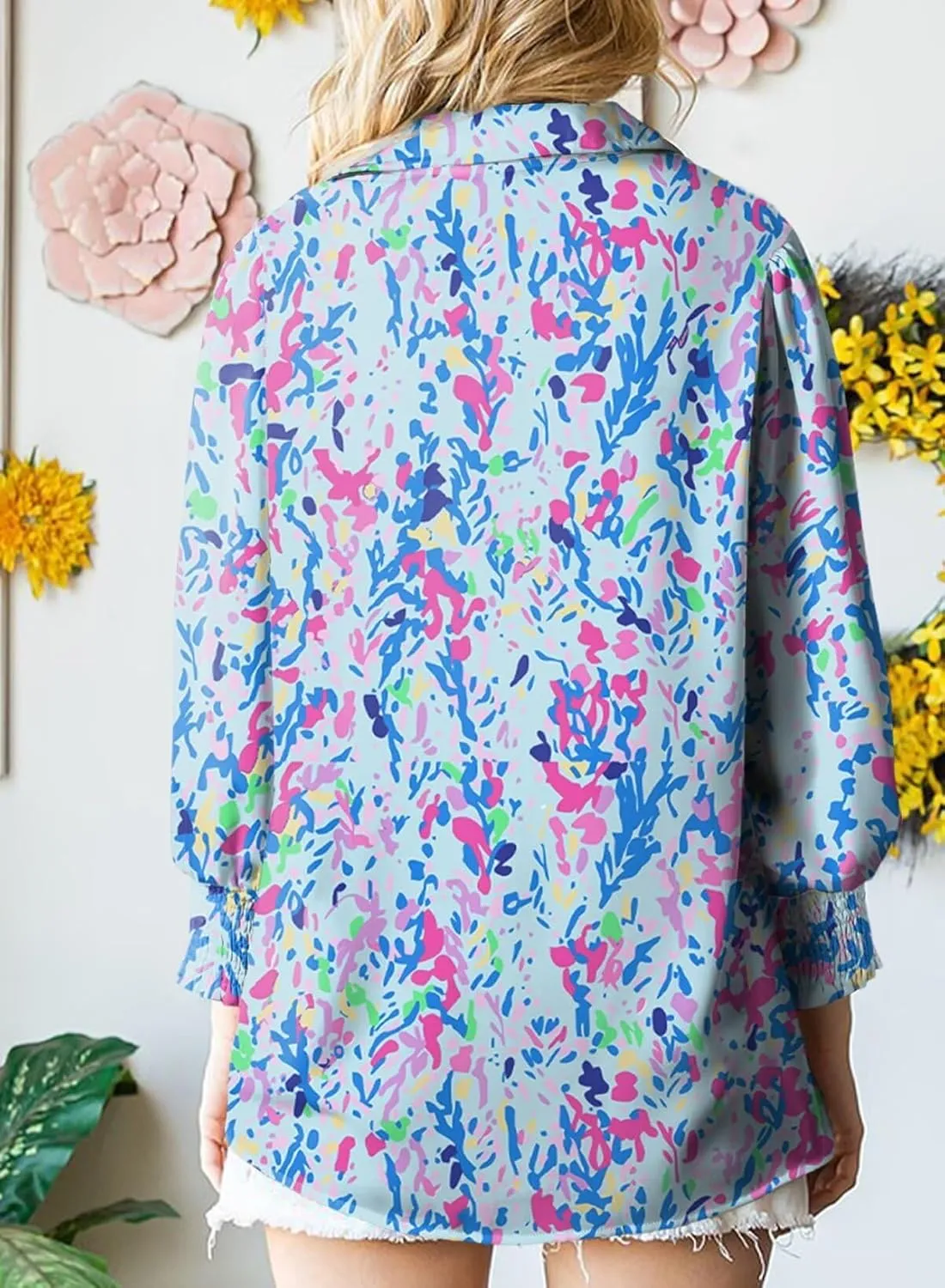 Astylish Women 2025 Loose V-Neck Shirts Paisley Print Lantern Sleeve Blouse Boho Tops