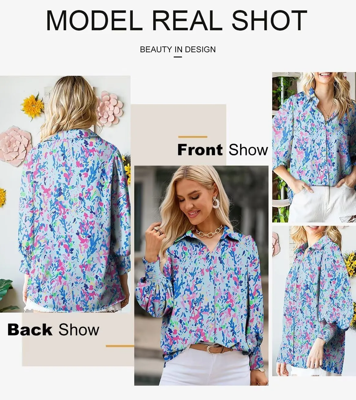 Astylish Women 2025 Loose V-Neck Shirts Paisley Print Lantern Sleeve Blouse Boho Tops